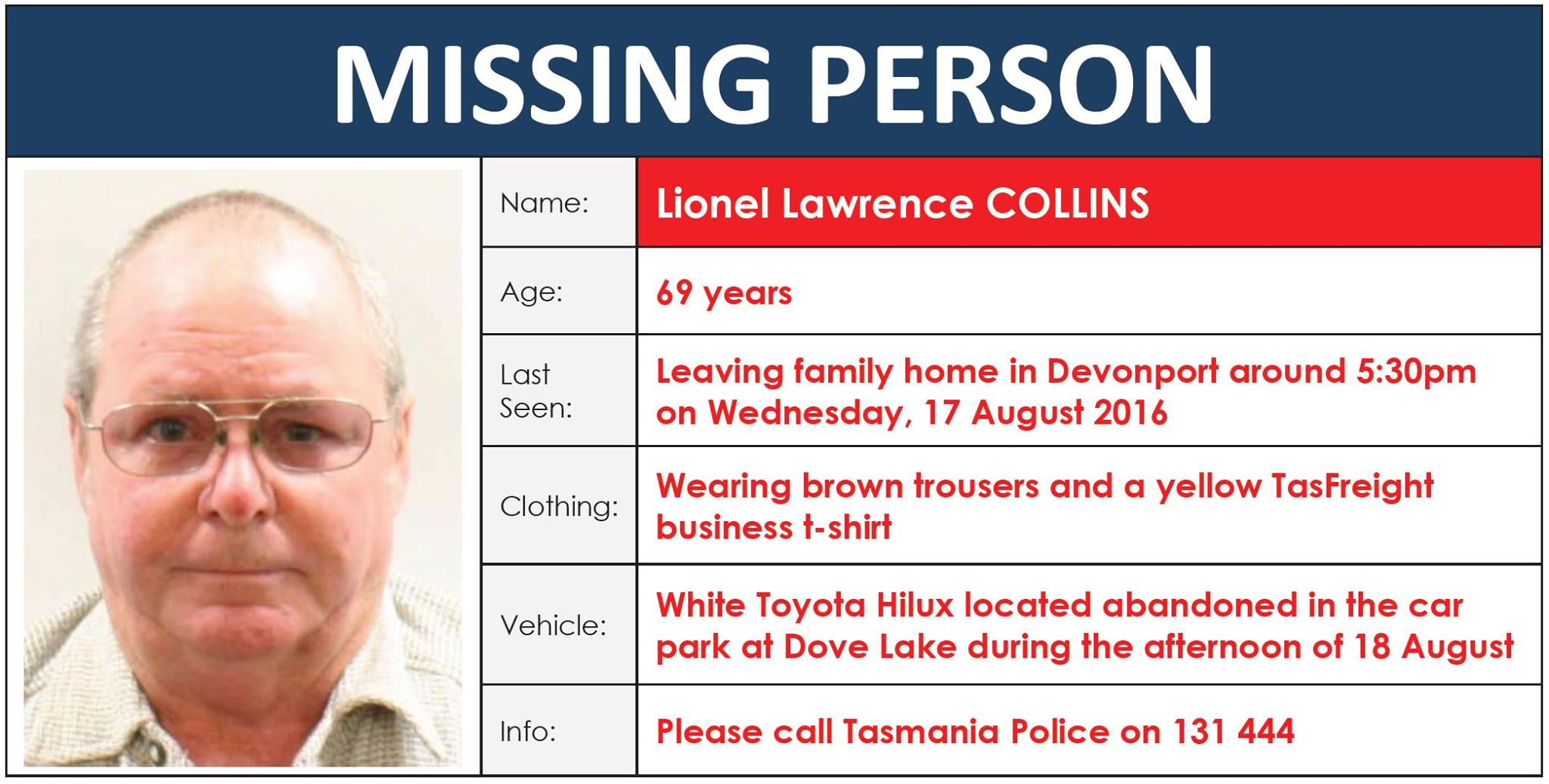 Missing Person - Lionel Lawrence Collins